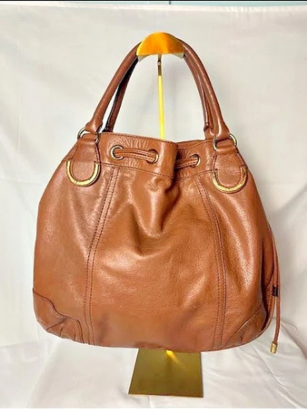 Juicy Couture Brown Leather Drawstring Hobo Shoulder Bag Vintage Y2K
